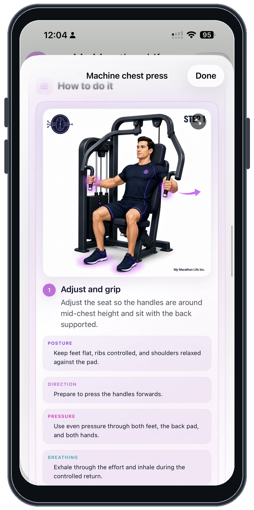 Movement exercise guidance in light mode on an angled iPhone
